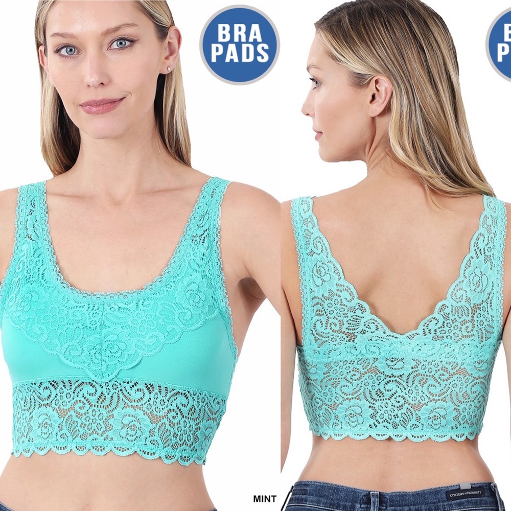 SEAMLESS STRETCH LACE BRA TOP REMOVABLE BRA PADS S/M L/XL NEW MINT PULL-ON